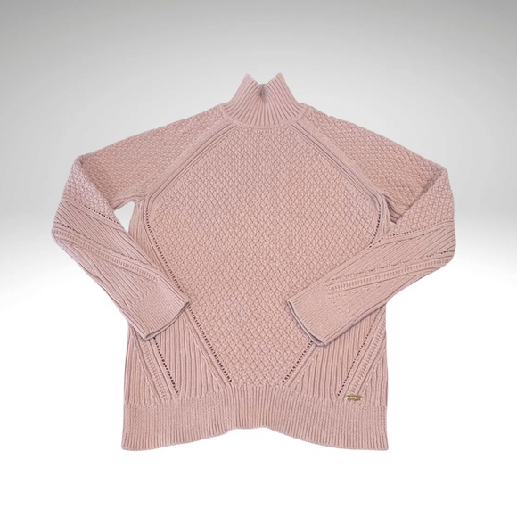 Calvin Klein High Neck Sweater Pullover Long Sleeve Rose Pink Mixed Knit Women L - Picture 4 of 10